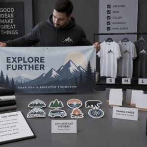 Custom printed banner with an Explore Further design