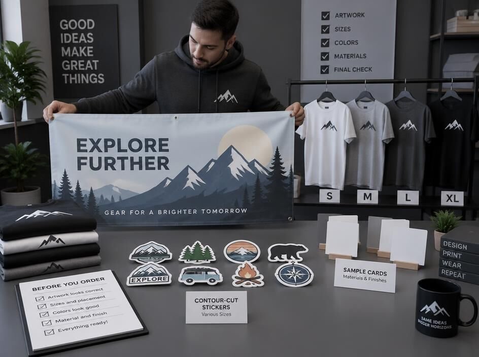 Custom printed banner with an Explore Further design